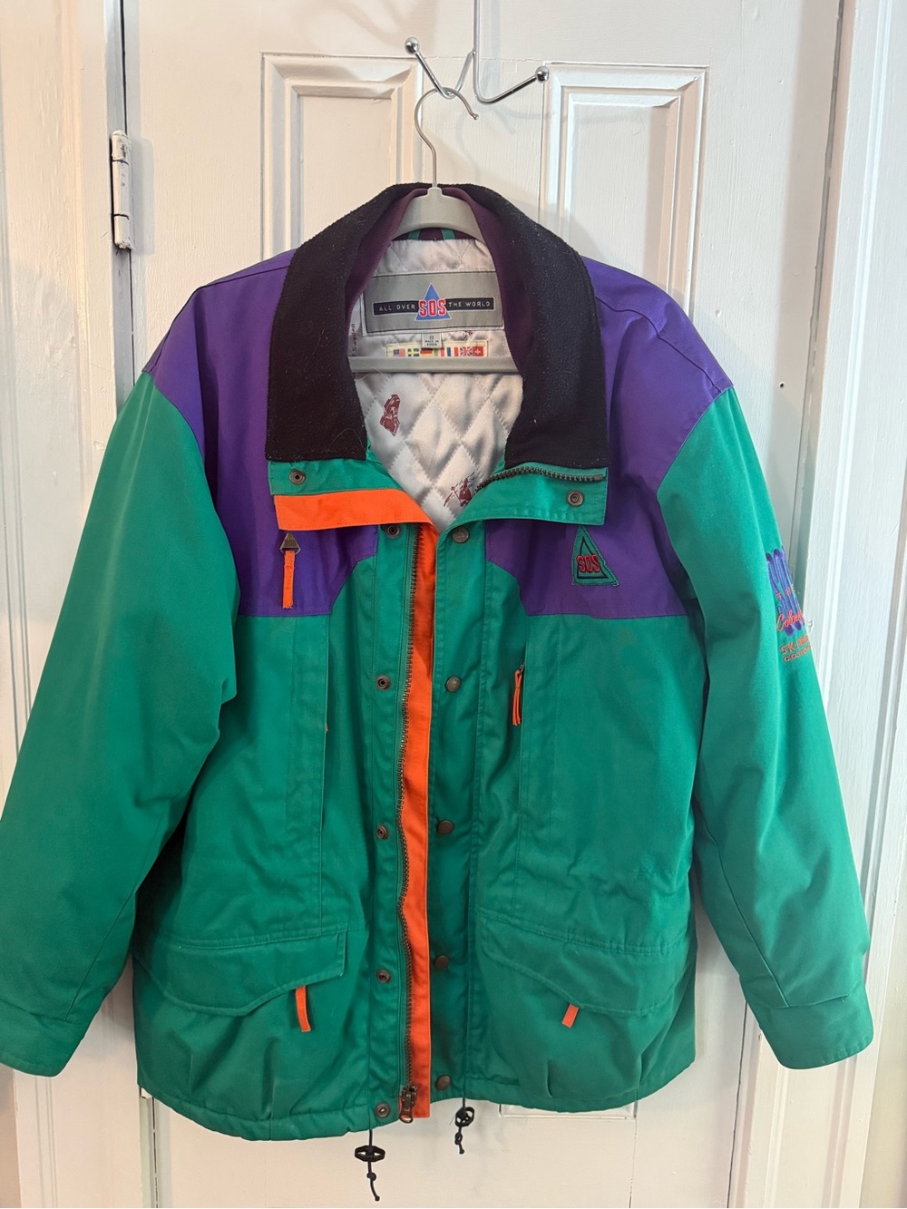 Men's Colorblock Ski Jacket in Green, Purple & Orange